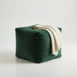 Kosi Atelier Kosiatelier Bean Bag Velvet Footstool Ottomona Cube Pouf Chair Pouffe, Polystyrene Beads Filled - Bottle Green, 30Cm X 30Cm X 30Cm