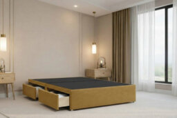 "Nexus Tuscany Mustard Plush Divan Bed Base 2 Drawers Same Side With 26"" Strutted Headboard 2'6 Small Single" - thumbnail 4
