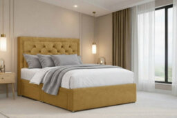 "Nexus Tuscany Mustard Plush Divan Bed Base 2 Drawers Same Side With 26"" Strutted Headboard 2'6 Small Single" - thumbnail 2