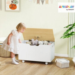 Toy Box For Kids, Toy Chest With Wheels And Safety Hinges, White - thumbnail 2