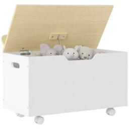Toy Box For Kids, Toy Chest With Wheels And Safety Hinges, White
