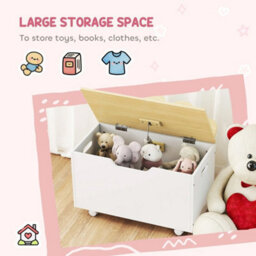 Toy Box For Kids, Toy Chest With Wheels And Safety Hinges, White - thumbnail 6