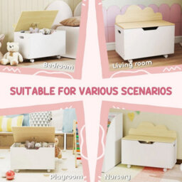 Toy Box For Kids, Toy Chest With Wheels And Safety Hinges, White - thumbnail 5