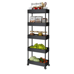 Living And Home 5 Tiers Black Plastic Slim Kitchen Shelf Bathroom Storage Rack Trolley Cart - thumbnail 4