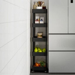 Living And Home 5 Tiers Black Plastic Slim Kitchen Shelf Bathroom Storage Rack Trolley Cart - thumbnail 3