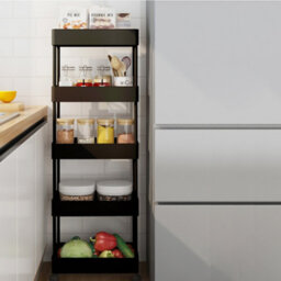 Living And Home 5 Tiers Black Plastic Slim Kitchen Shelf Bathroom Storage Rack Trolley Cart - thumbnail 2