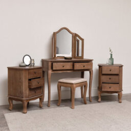 Melody Maison Dark Wood Dressing Table Desk With Triple Mirror, Stool And Pair Of Bedside Tables - Ashwell Range - thumbnail 3