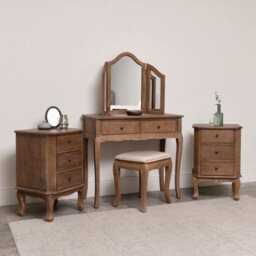Melody Maison Dark Wood Dressing Table Desk With Triple Mirror, Stool And Pair Of Bedside Tables - Ashwell Range - thumbnail 1