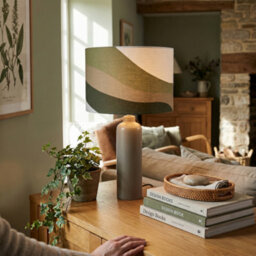 Happy Homewares Olive Green Linen Fabric Lamp Shade With Inner And Outer Wavy Design - thumbnail 6