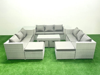 Fimous Outdoor Rattan Garden Furniture Set Grey Cushions Luxury 14 Seater Coffee Table And Side Table For Conservatory,patio - image 1