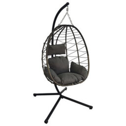 Hanging Egg Chair Single With Stand Garden Swing Pe Rattan 120Lbs Capacity Grey
