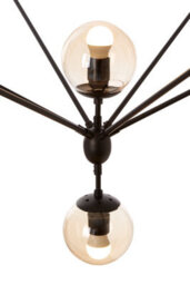Orsina Matte Black 21 Arm Pendant Lamp, Mid Century Sputnik Style Ceiling Light With Brown Glass Globes - thumbnail 5