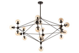 Orsina Matte Black 21 Arm Pendant Lamp, Mid Century Sputnik Style Ceiling Light With Brown Glass Globes - thumbnail 4
