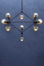 Orsina Matte Black 21 Arm Pendant Lamp, Mid Century Sputnik Style Ceiling Light With Brown Glass Globes - thumbnail 3