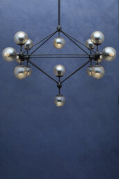 Orsina Matte Black 21 Arm Pendant Lamp, Mid Century Sputnik Style Ceiling Light With Brown Glass Globes - thumbnail 2