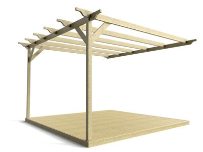 Arbor Garden Solutions Wall Mounted Pergola And Decking Complete Diy Kit, Sculpted Design (4.2M X 4.2M, Light Green (Natural) Finish) - image 1