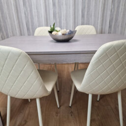 Kosy Koala Dining Table In Grey With 4 Cream Stitched Padded Chairs Kitchen Dining Table For 4 Dining Room Dining Set - thumbnail 7