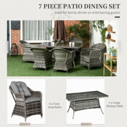 Outsunny Pe Rattan Garden Dining Set For 6 With Seat And Back Cushions - thumbnail 4