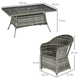 Outsunny Pe Rattan Garden Dining Set For 6 With Seat And Back Cushions - thumbnail 3