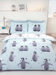 Starry Penguins Double Duvet Cover Set - Ice Blue - thumbnail 1