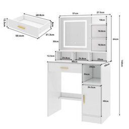 White Dressing Table W/mirror, Drawers, Led Lights, Shelves And Open Compartments - thumbnail 2
