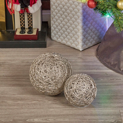 Urbn-Living Urbnliving 2 Pcs Led Light Up Christmas Balls Gold Glitter Ornament Warm Fairy Lights Home Decor - image 1