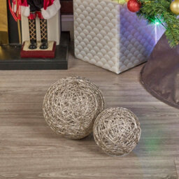 Urbn-Living Urbnliving 2 Pcs Led Light Up Christmas Balls Gold Glitter Ornament Warm Fairy Lights Home Decor