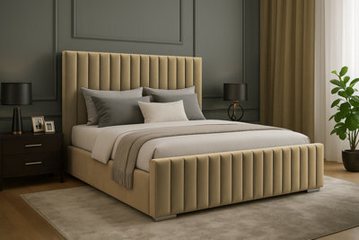 Adore Designs Portland Plush Velvet Ottoman Storage Bed, With Footboard - 5Ft Kingsize - Coffee - image 1