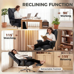 Executive Office Chair, Reclining Desk Chair With Footrest, Black - thumbnail 5