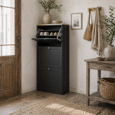 Wyld Haus Rani Black Compact 3-Drawer Shoe Cabinet - Tall Slim Storage Unit For Hallway And Entryway - image 1