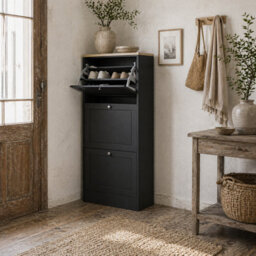 Wyld Haus Rani Black Compact 3-Drawer Shoe Cabinet - Tall Slim Storage Unit For Hallway And Entryway