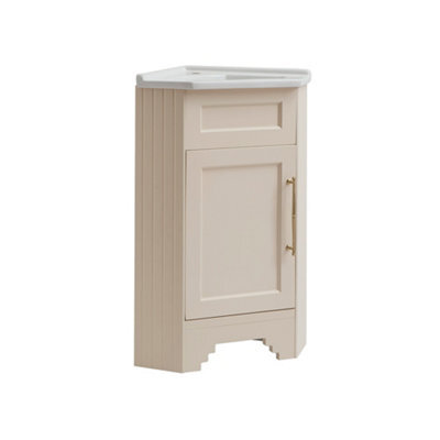 Homestylestore Antique White 580mm Corner Bathroom Vanity Unit And Brushed Brass T Bar Handles - image 1