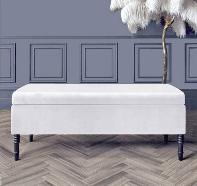 Paris Plain 180Cm Ottoman Storage Bench - Plush Velvet Shoe Bench - White Upholstery Footstool With Storage - image 1