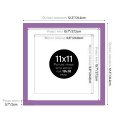 "11X11"" Purple Picture Frame - 11X11"" Square Frame With 10X10"" Mount For 11X11""/10X10"" Pictures Luxurious Style Thin Edge, 1 Pack" - thumbnail 2