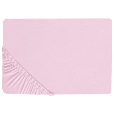 Beliani Fitted Sheet Janbu Cotton 180 X 200 Cm Pastel Pink - image 1