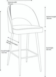 Lamboro Chelsea Velvet Single Kitchen Bar Stool, Black Footrest, Fixed Leg, Extra Padded Seat, Breakfast Bar & Home Barstool, Blue - thumbnail 4