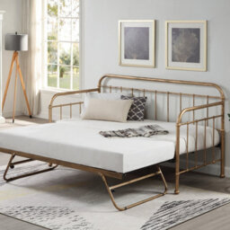 SlumberWorx Ickleford Industrial Living Room Bedroom Antique Brass Metal Day Bed Frame W Trundle - thumbnail 2