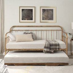 SlumberWorx Ickleford Industrial Living Room Bedroom Antique Brass Metal Day Bed Frame W Trundle - thumbnail 3