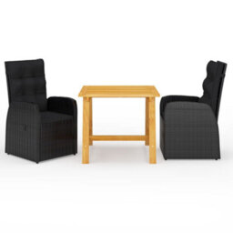 Berkfield 3 Piece Garden Dining Set With Cushions Black Poly Rattan