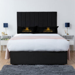 UKBEDFURNITURE Ashford Black Plush  Divan Bed Base With 26 Inch Headboard - No Storage - thumbnail 1
