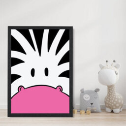 Artze Wall Art Cute Cartoon Style Zebra Face Art Print With Black Frame Size: A4 - thumbnail 2