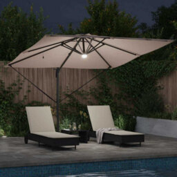 Berkfield Modern Cantilever Roma Parasol With Leds Taupe 286X285X270 Cm Aluminium - thumbnail 4