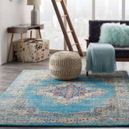 Light Blue Floral Luxurious Traditional Persian Dining Room Rug-201Cm X 290Cm - thumbnail 2
