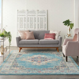 Light Blue Floral Luxurious Traditional Persian Dining Room Rug-201Cm X 290Cm