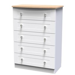 Santander Ready Assembled Matt White & Oak 5 Drawer Wide Chest (H)1074mm (W)765mm (D)415mm - thumbnail 2