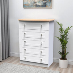Santander Ready Assembled Matt White & Oak 5 Drawer Wide Chest (H)1074mm (W)765mm (D)415mm - thumbnail 1