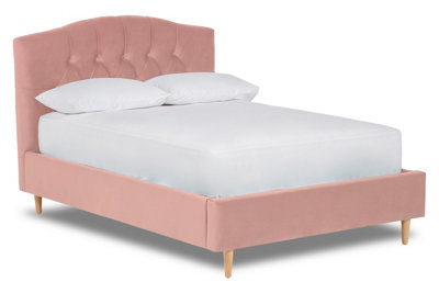 Divan Base Direct Enigma Classic Chesterfield Fabric Bed Base Only 5Ft King- Verlour Baby Pink