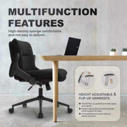 Black Accent Chair With Flip-Up Arms Ergonomic Adjustable Height & Wheels - thumbnail 3