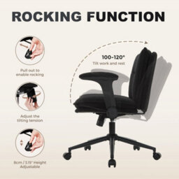 Black Accent Chair With Flip-Up Arms Ergonomic Adjustable Height & Wheels - thumbnail 2
