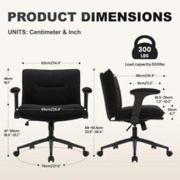 Black Accent Chair With Flip-Up Arms Ergonomic Adjustable Height & Wheels - thumbnail 6